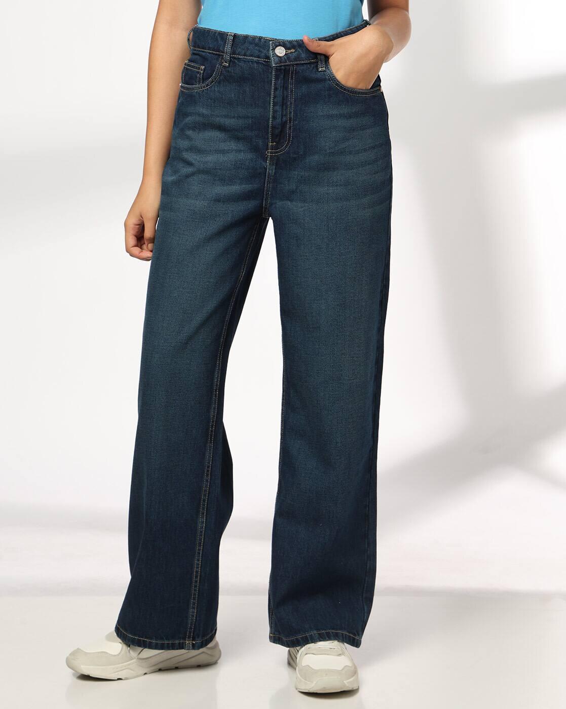 Women Lightly Washed Hight-Rise Wide-Leg Jeans