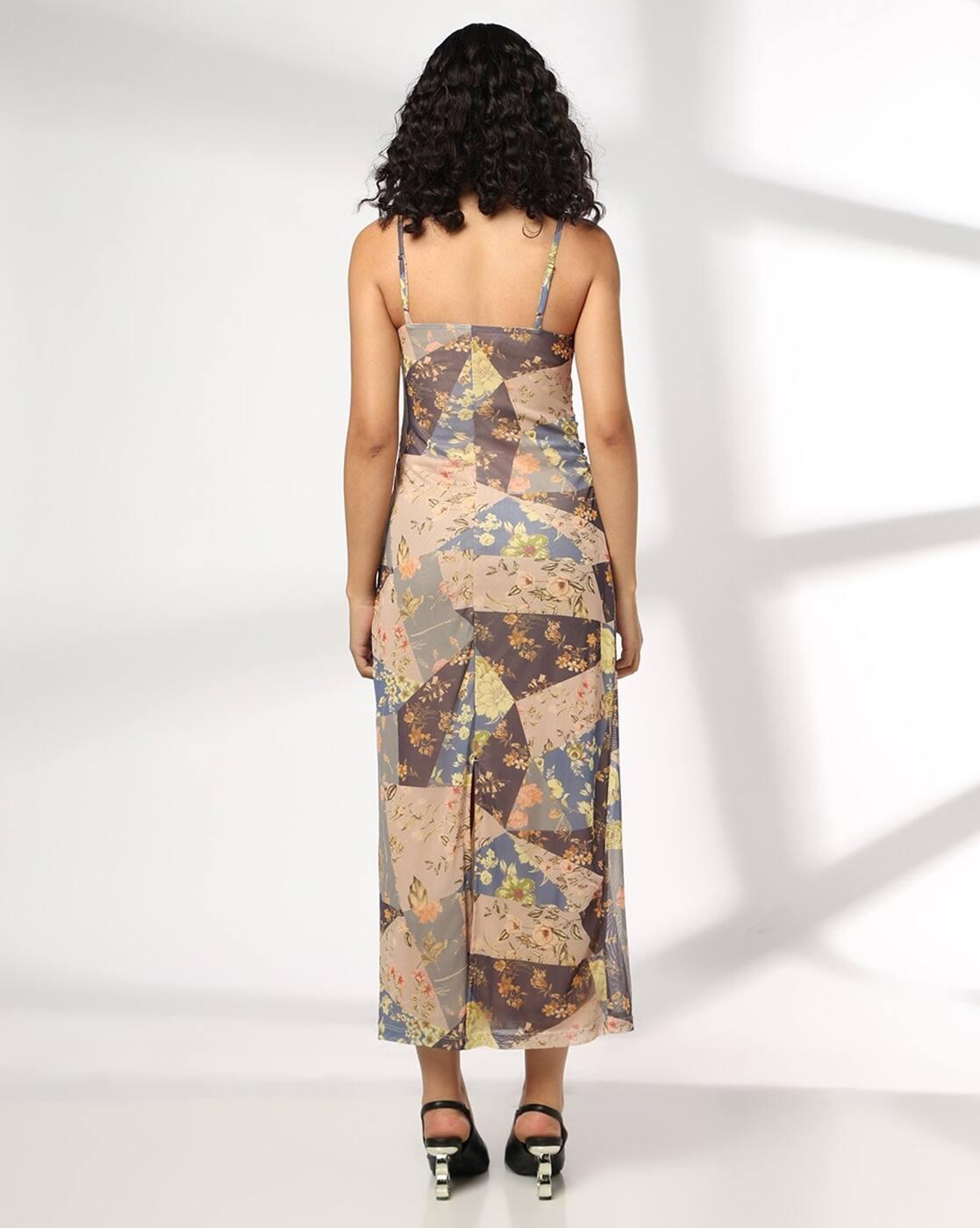 Women Floral Print Strappy Bodycon Dress