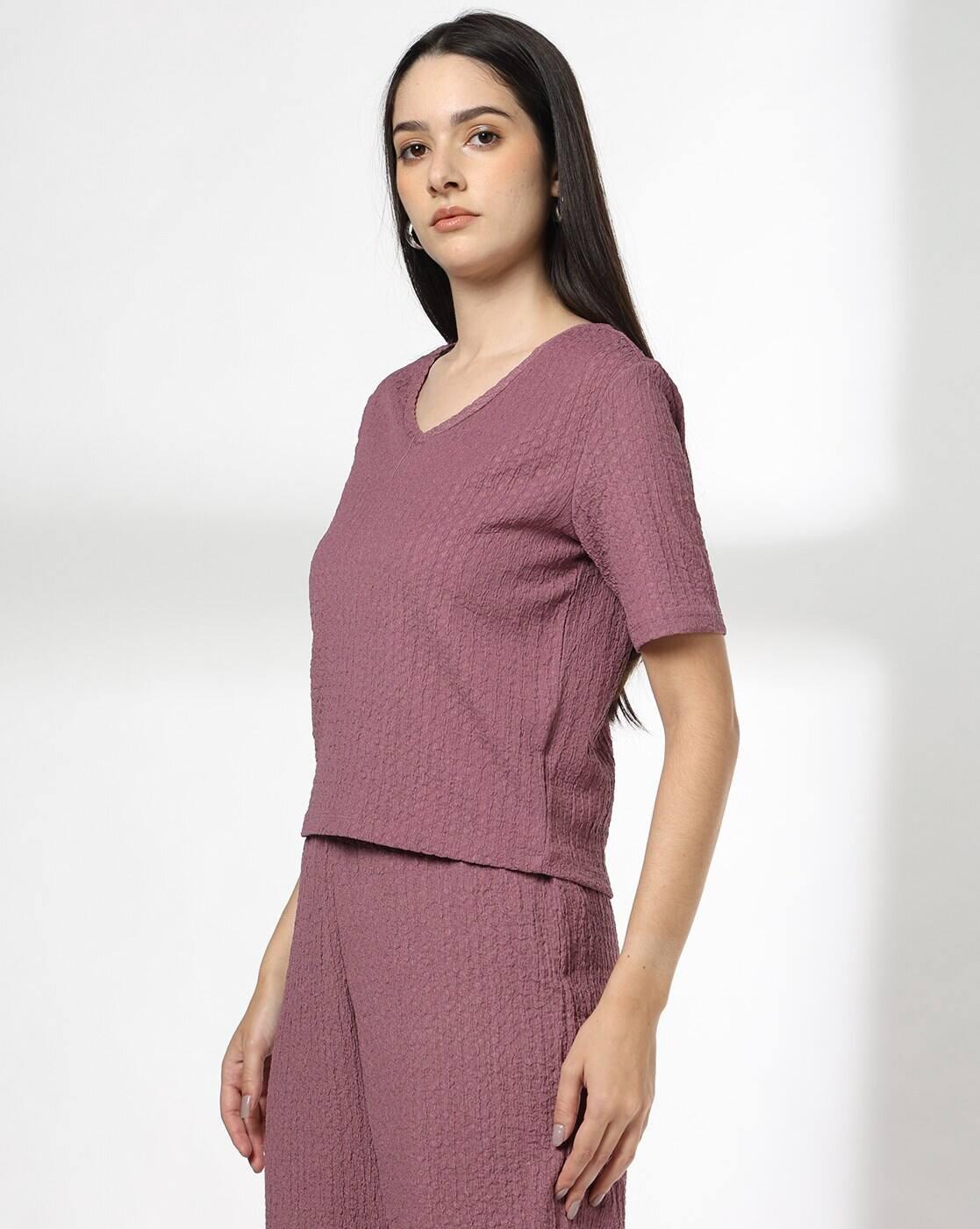 Women Waffle-Knit Regular Fit V-Neck T-Shirt