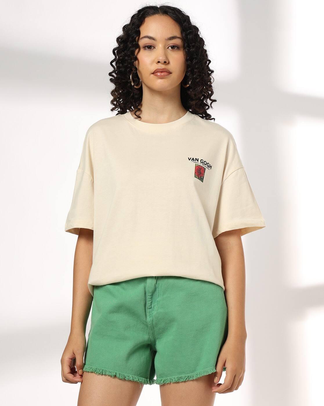Women Floral Print Oversized Crew-Neck T-Shirt