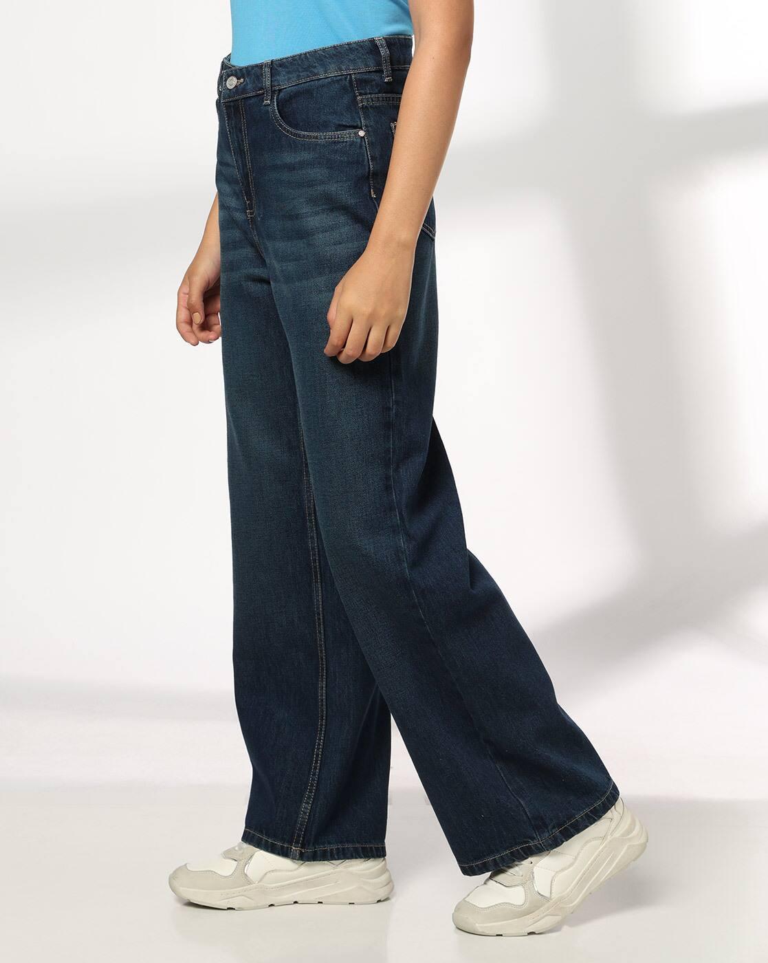 Women Lightly Washed Hight-Rise Wide-Leg Jeans