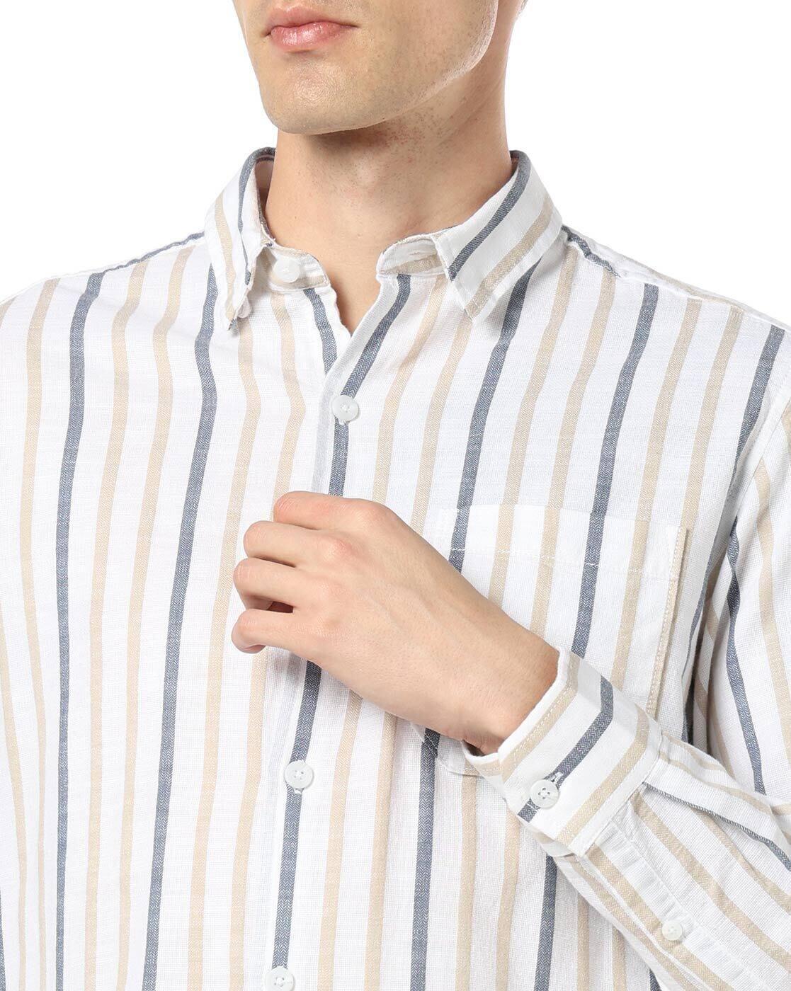 Men Striped Slim Fit Cotton Shirt with Patch Pocket