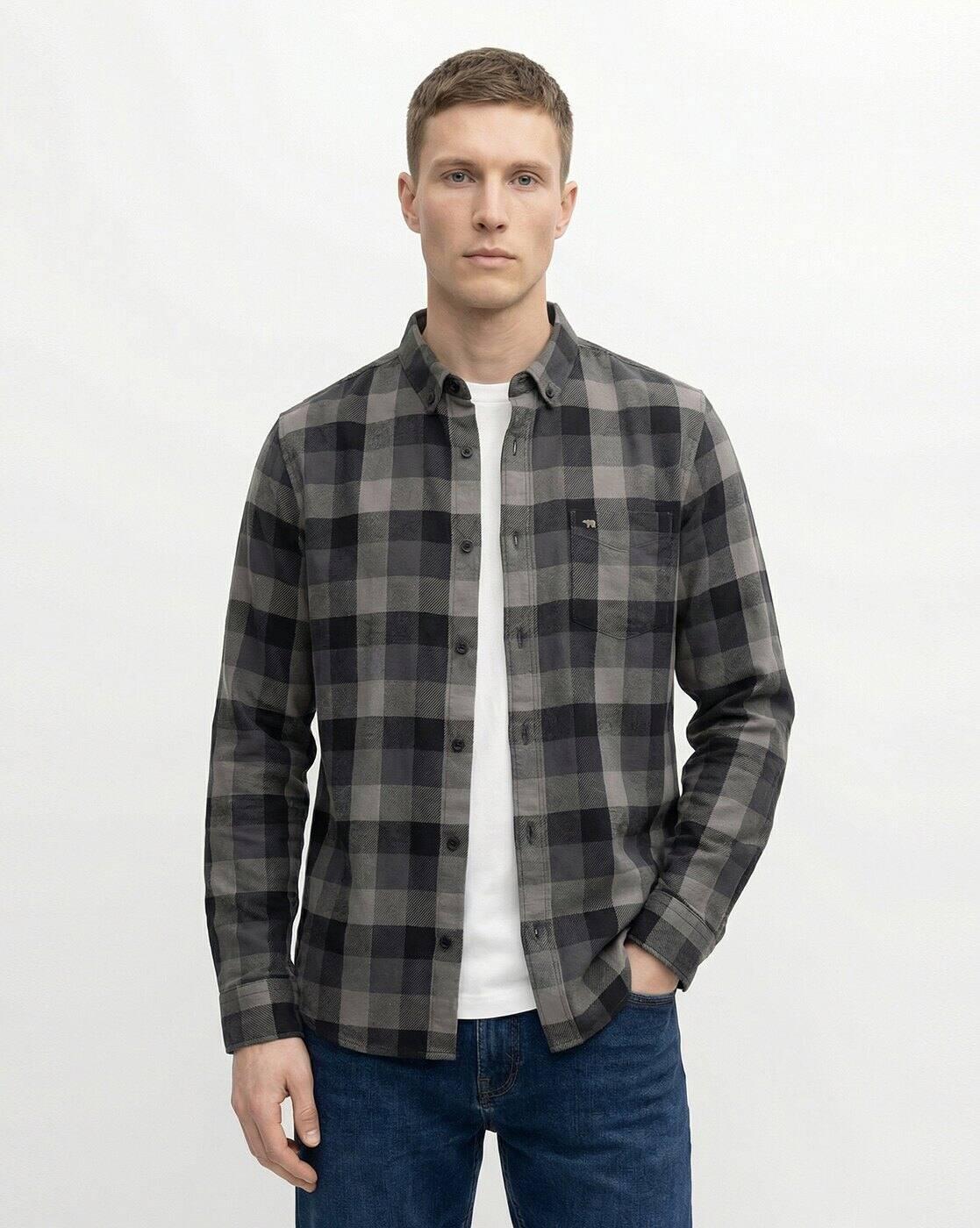 Checked Slim Fit Cotton Shirt with Patch Pocket