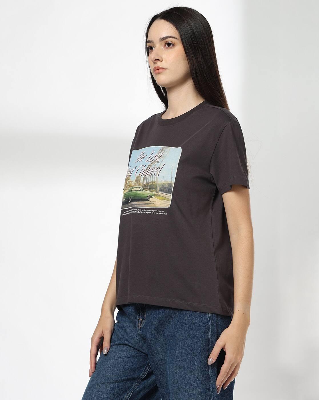 Women Graphic Print Boxy Fit Crew-Neck T-Shirt