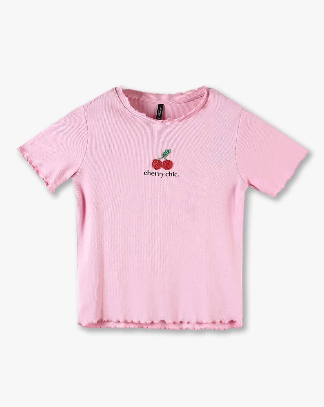 Girls Cherry Chic Print Regular Fit Round-Neck T-Shirt