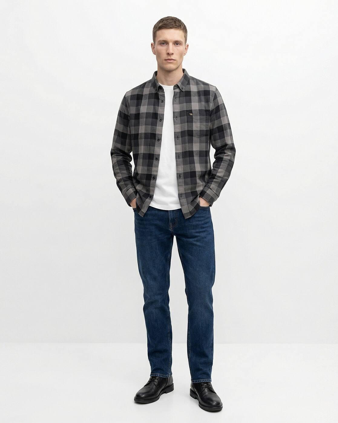 Checked Slim Fit Cotton Shirt with Patch Pocket