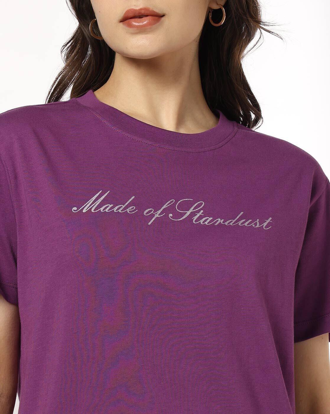 Women Typographic Print Boxy Fit Crew-Neck T-Shirt