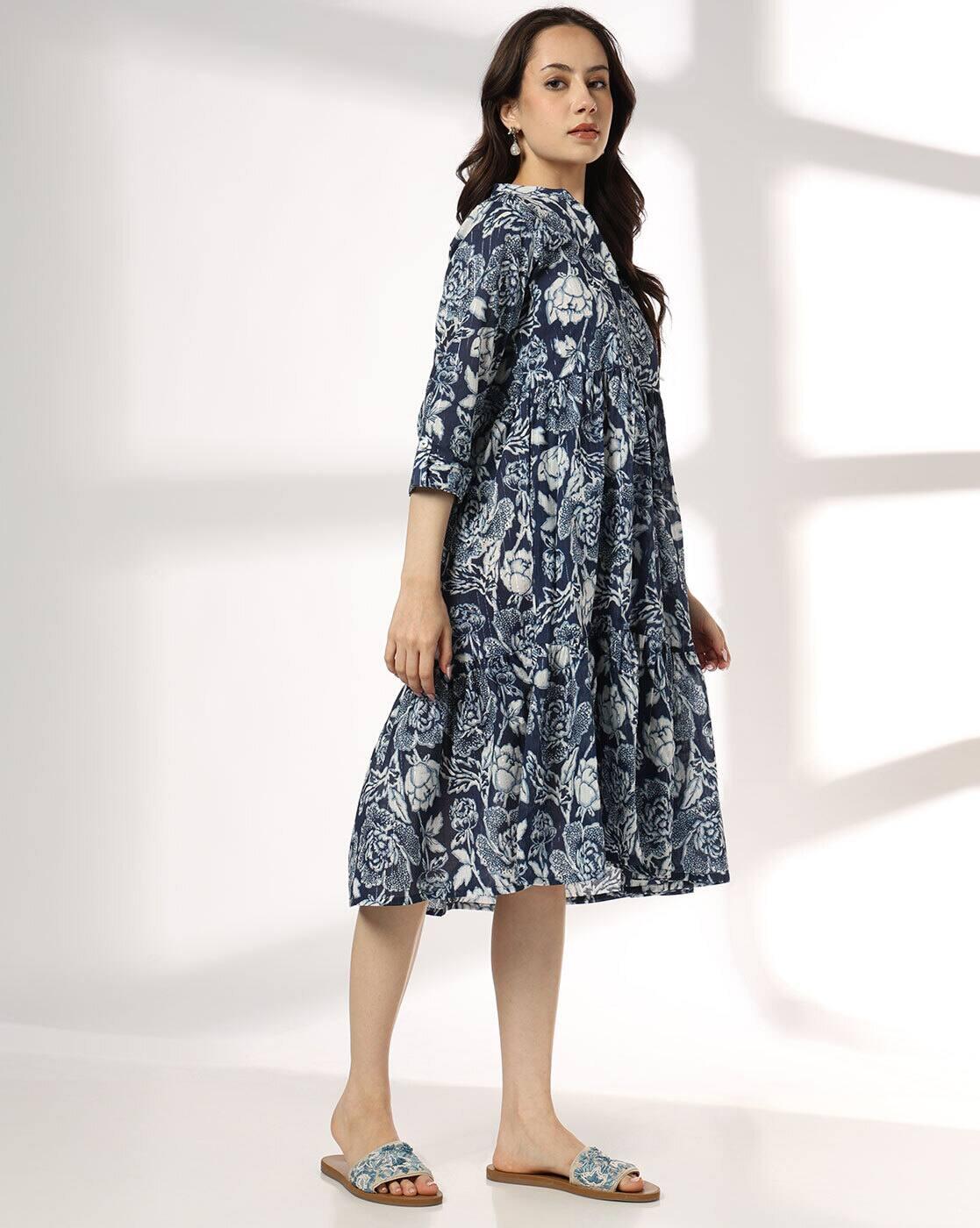 Women Floral Print Tiered Dress