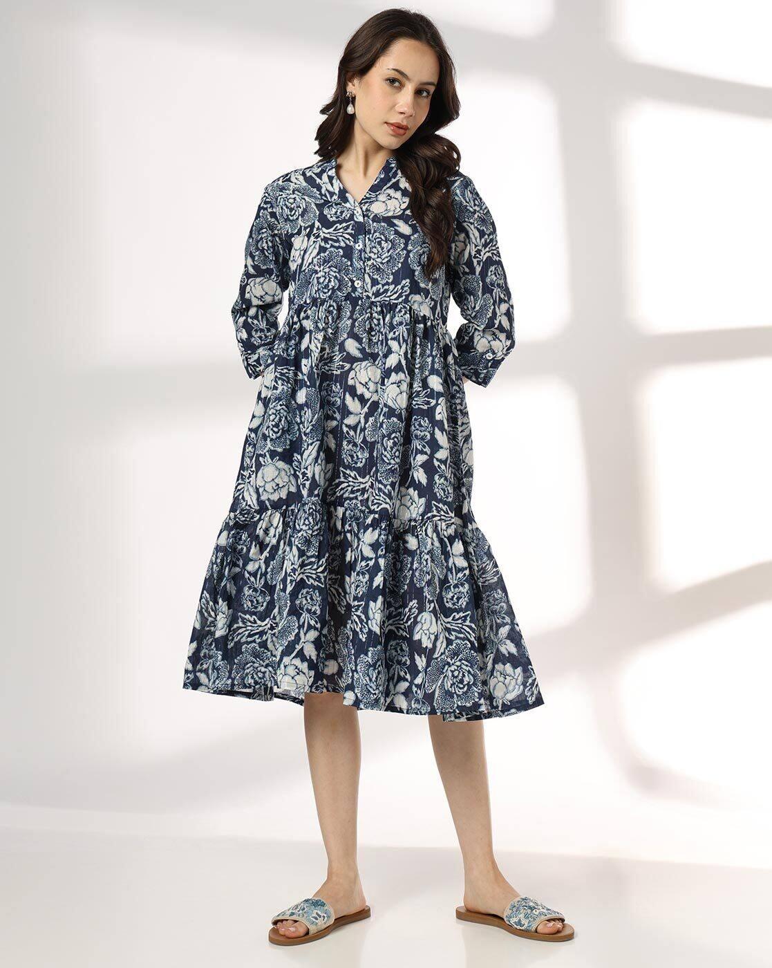 Women Floral Print Tiered Dress