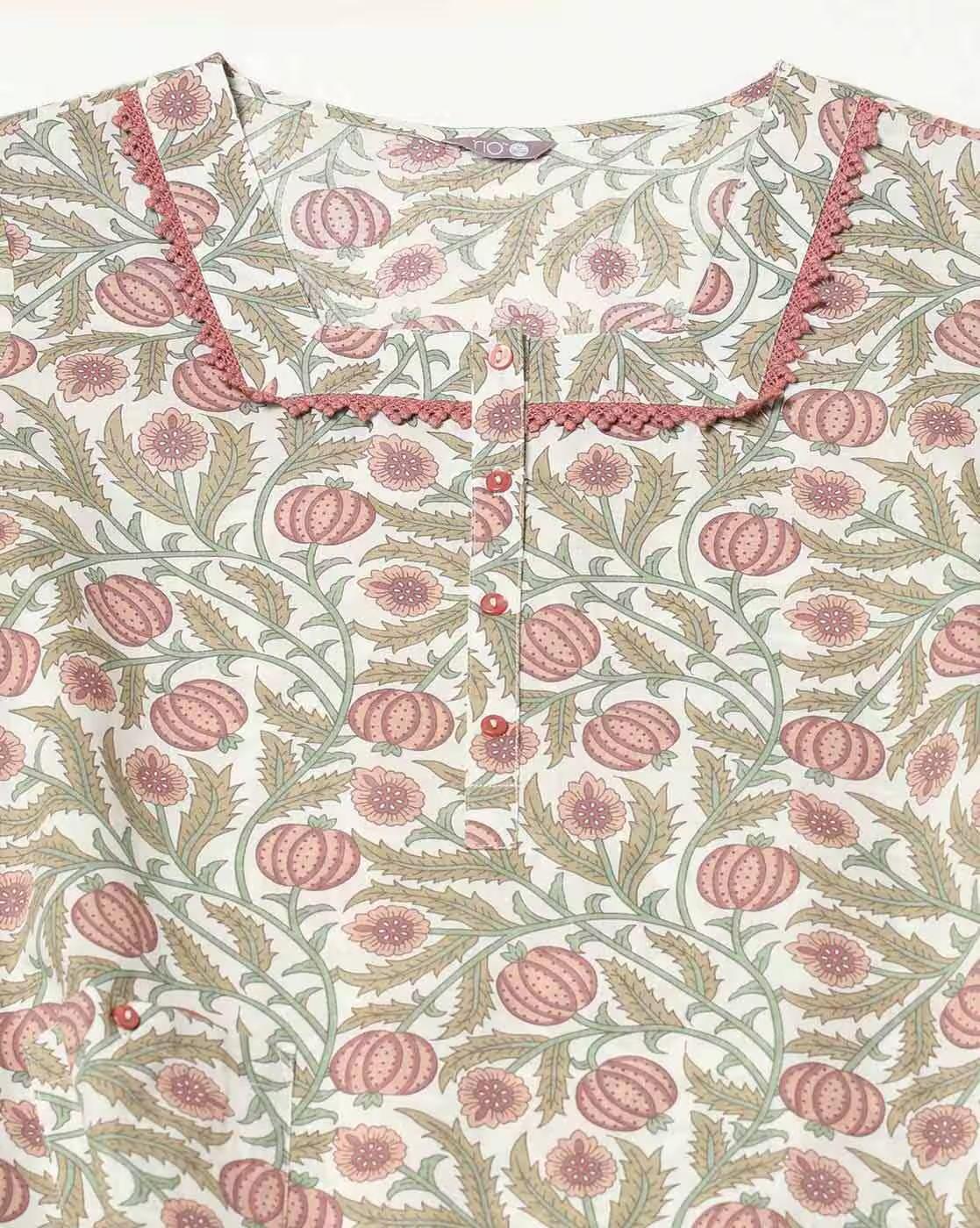Women Floral Print Nightie with Insert Pocket