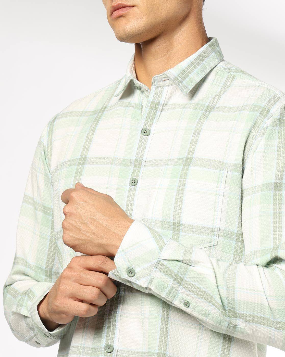 Men Checked Slim Fit Cotton Shirt with Patch Pocket
