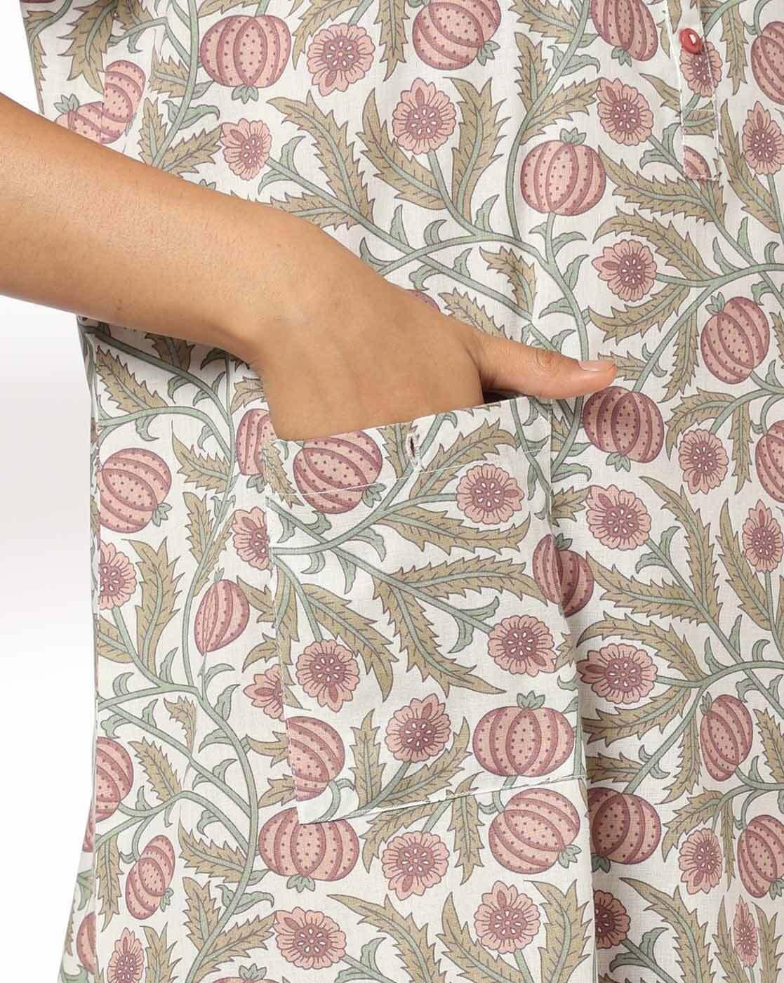 Women Floral Print Nightie with Insert Pocket