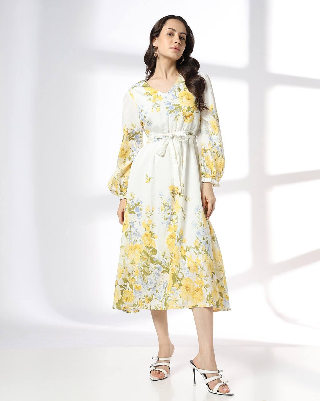 Women Floral Print V-Neck Fit & Flare Dress