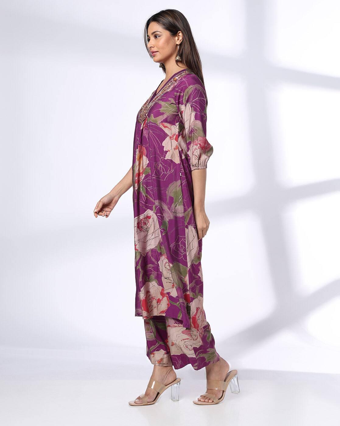 Women Floral Print Flared Kurta-Bottom Set