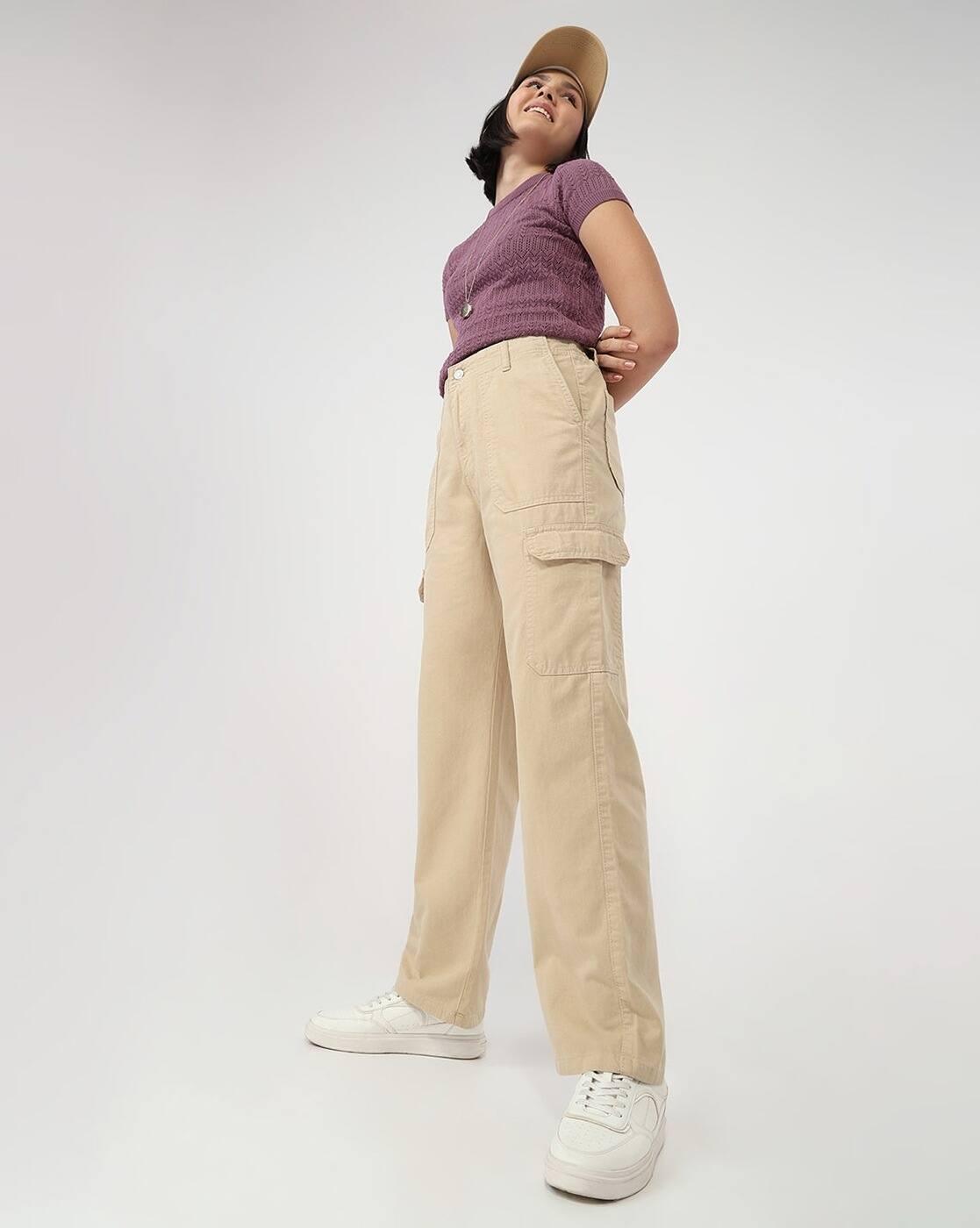 Women Relaxed Fit Flat-Front Cargo Pants