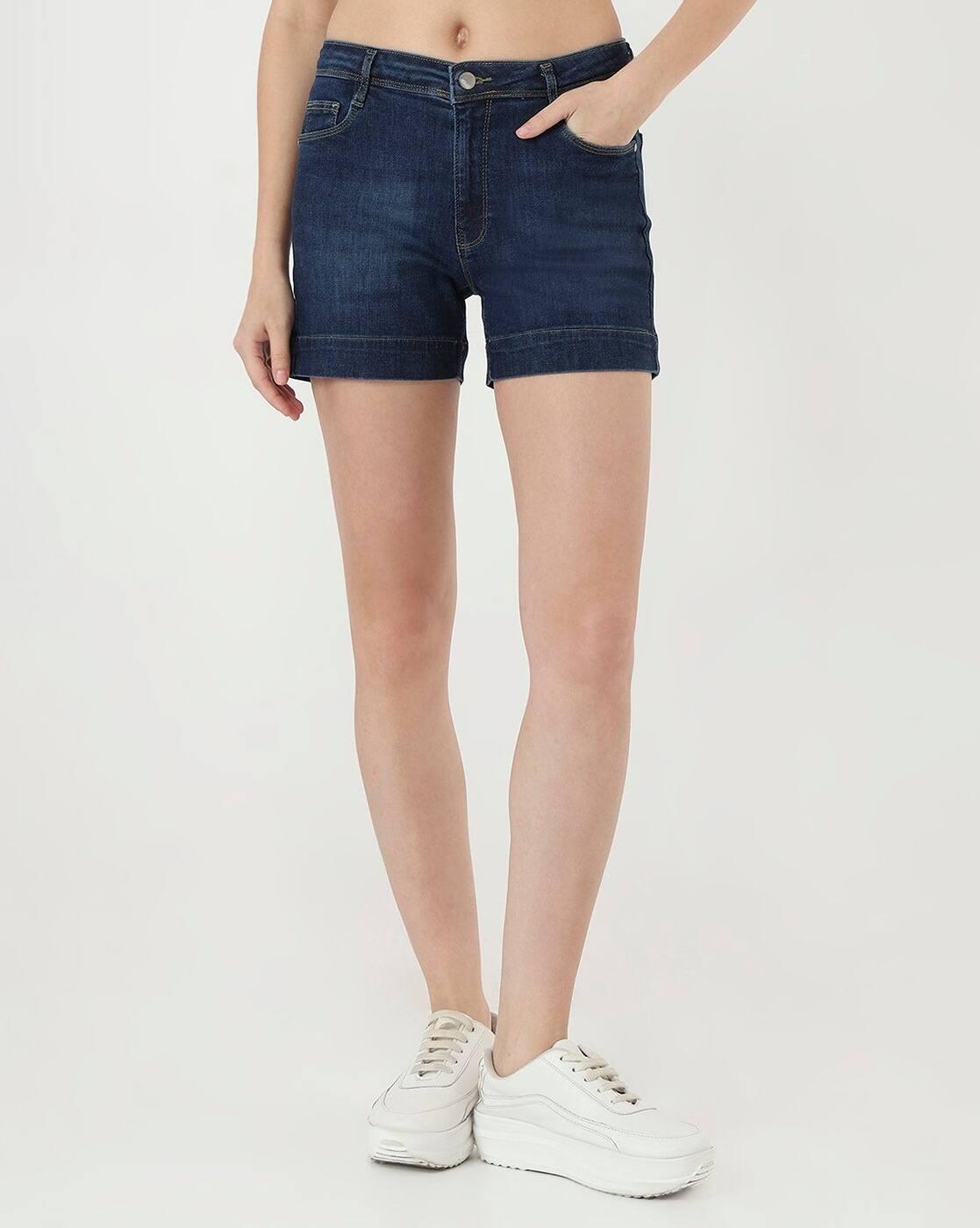 Women Washed Slim Fit Denim Shorts