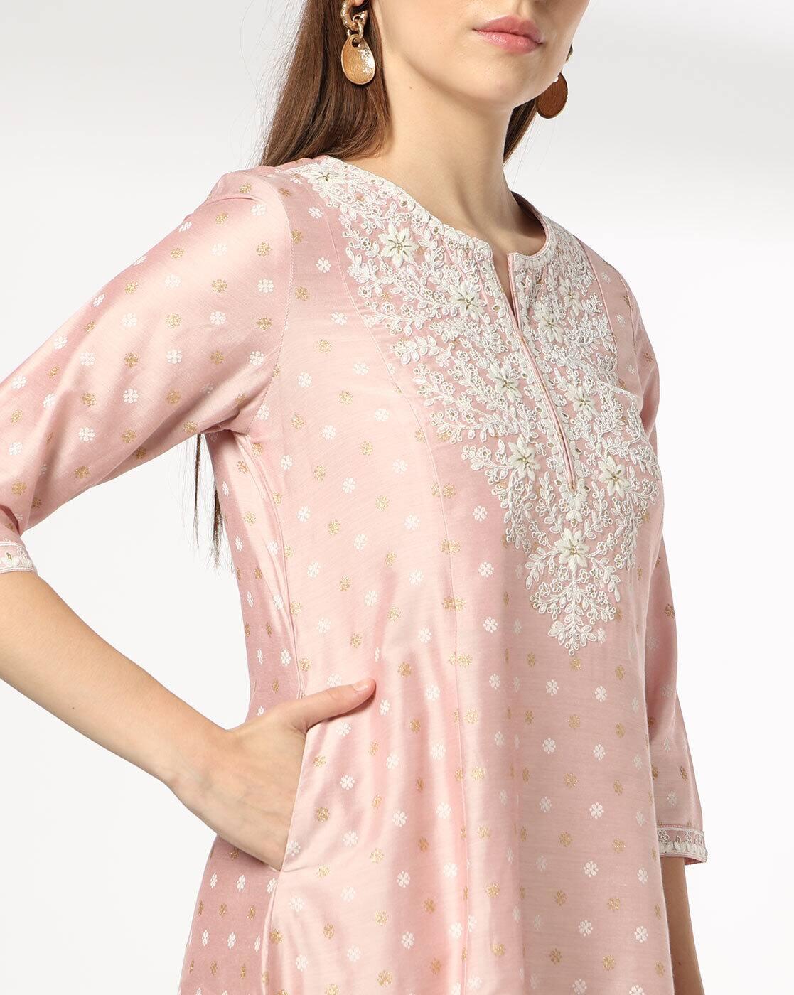 Women Embroidered Flared Kurta with Insert Pocket