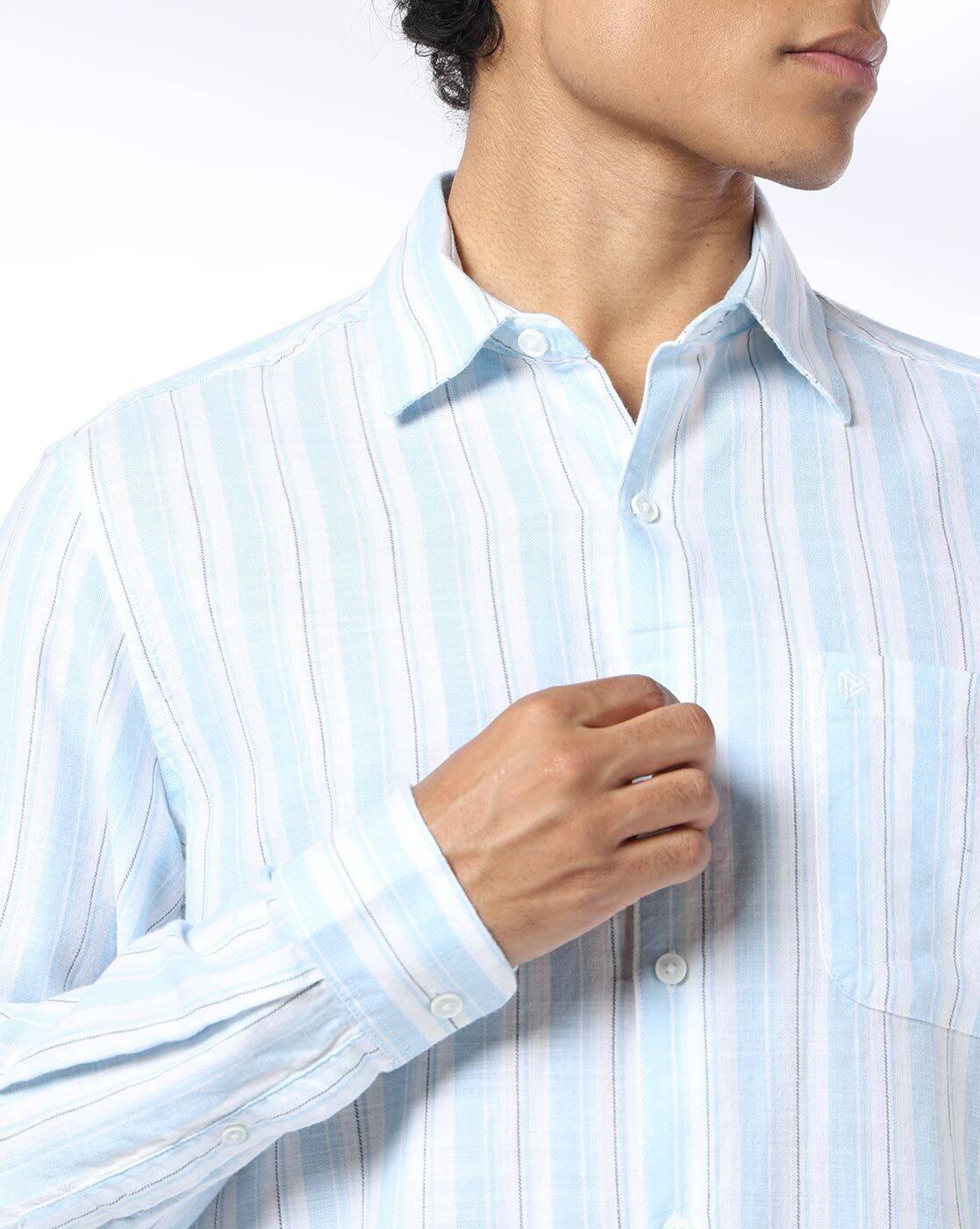 Men Striped Slim Fit Cotton Shirt with Patch Pocket