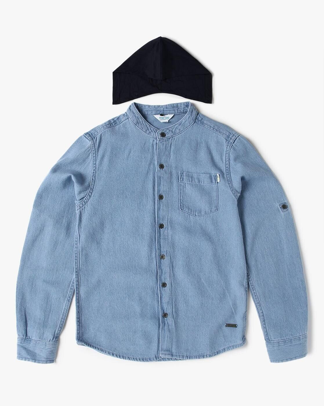 Boys Washed Regular Fit Hooded Shirt