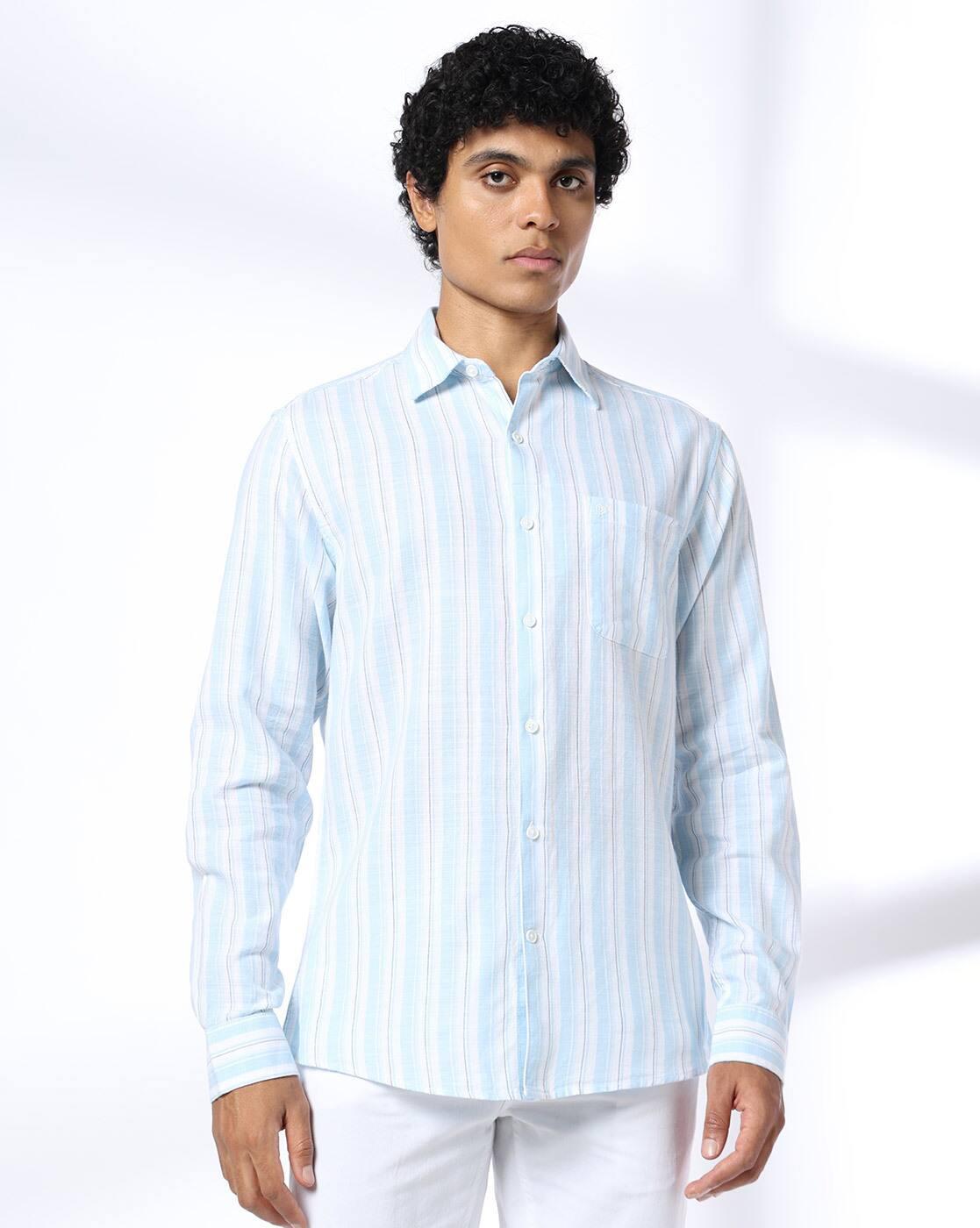 Men Striped Slim Fit Cotton Shirt with Patch Pocket