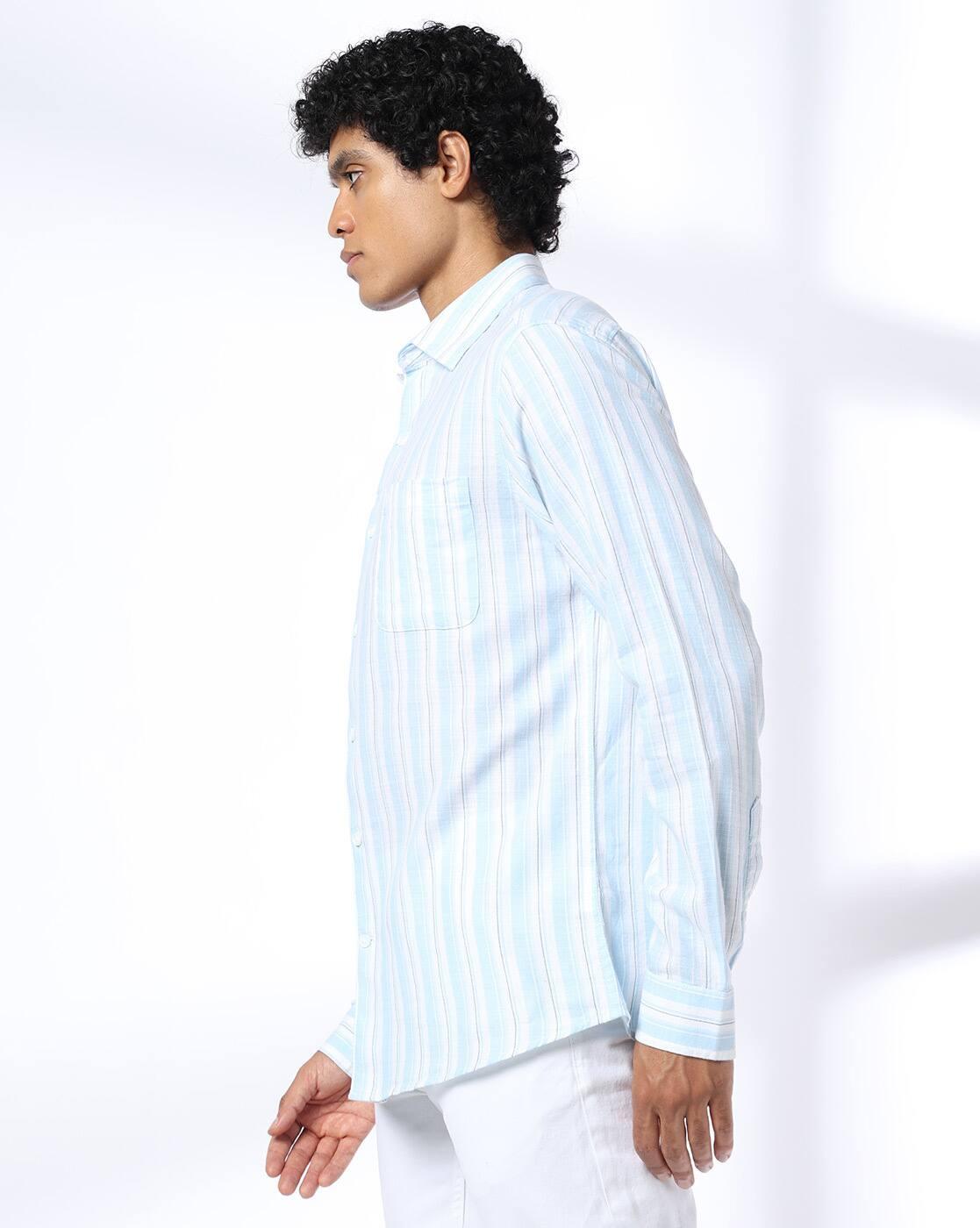 Men Striped Slim Fit Cotton Shirt with Patch Pocket