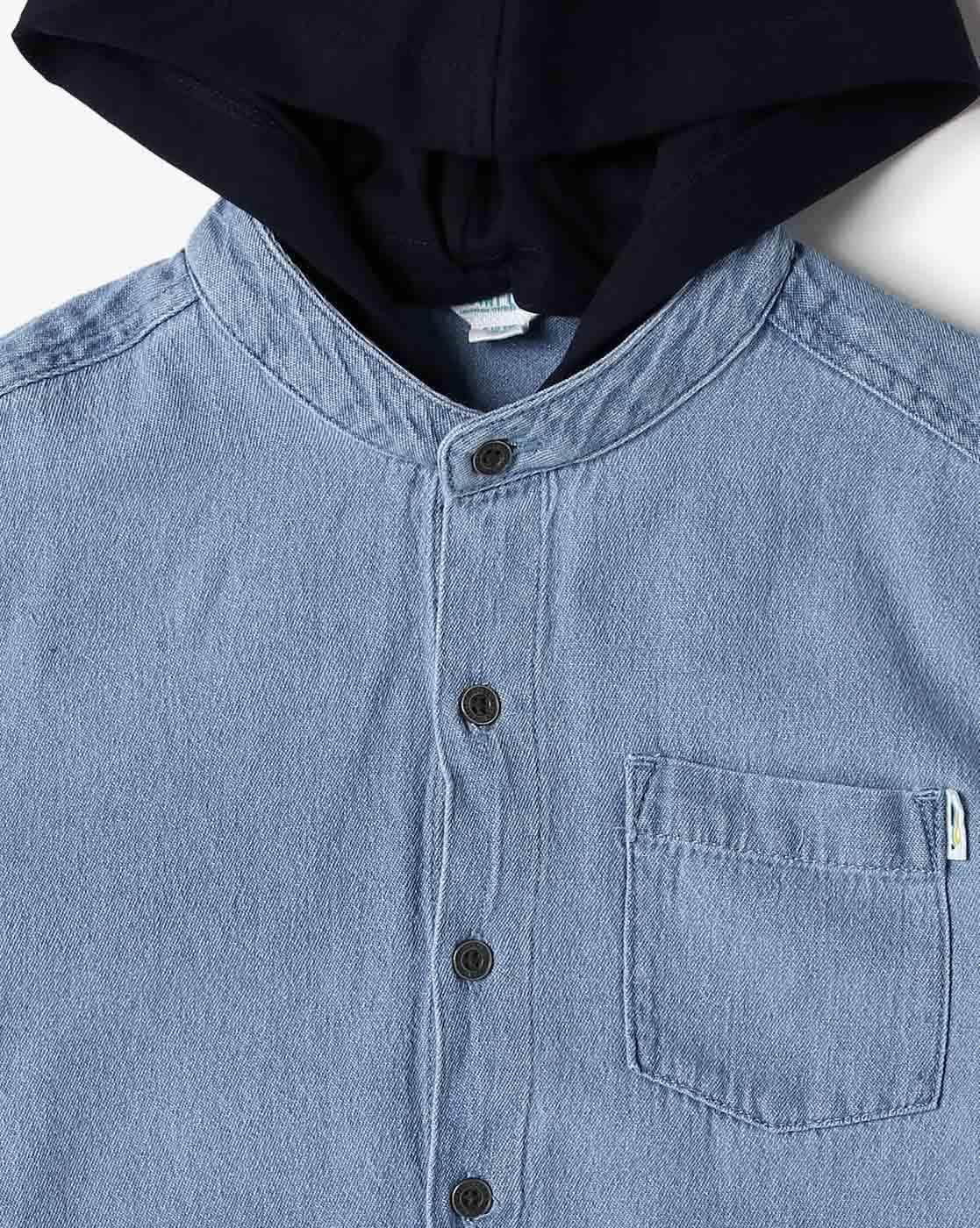 Boys Washed Regular Fit Hooded Shirt