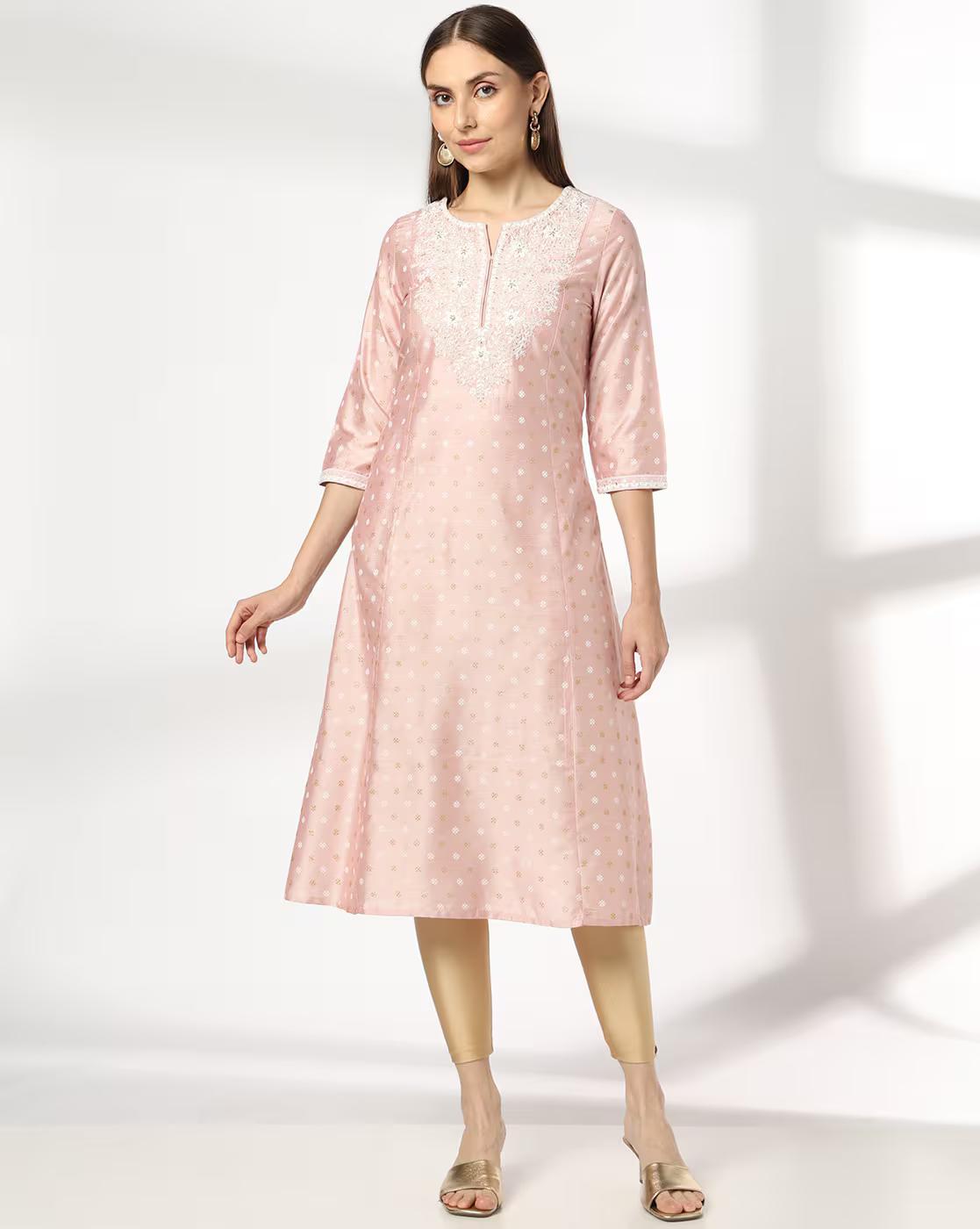 Women Embroidered Flared Kurta with Insert Pocket