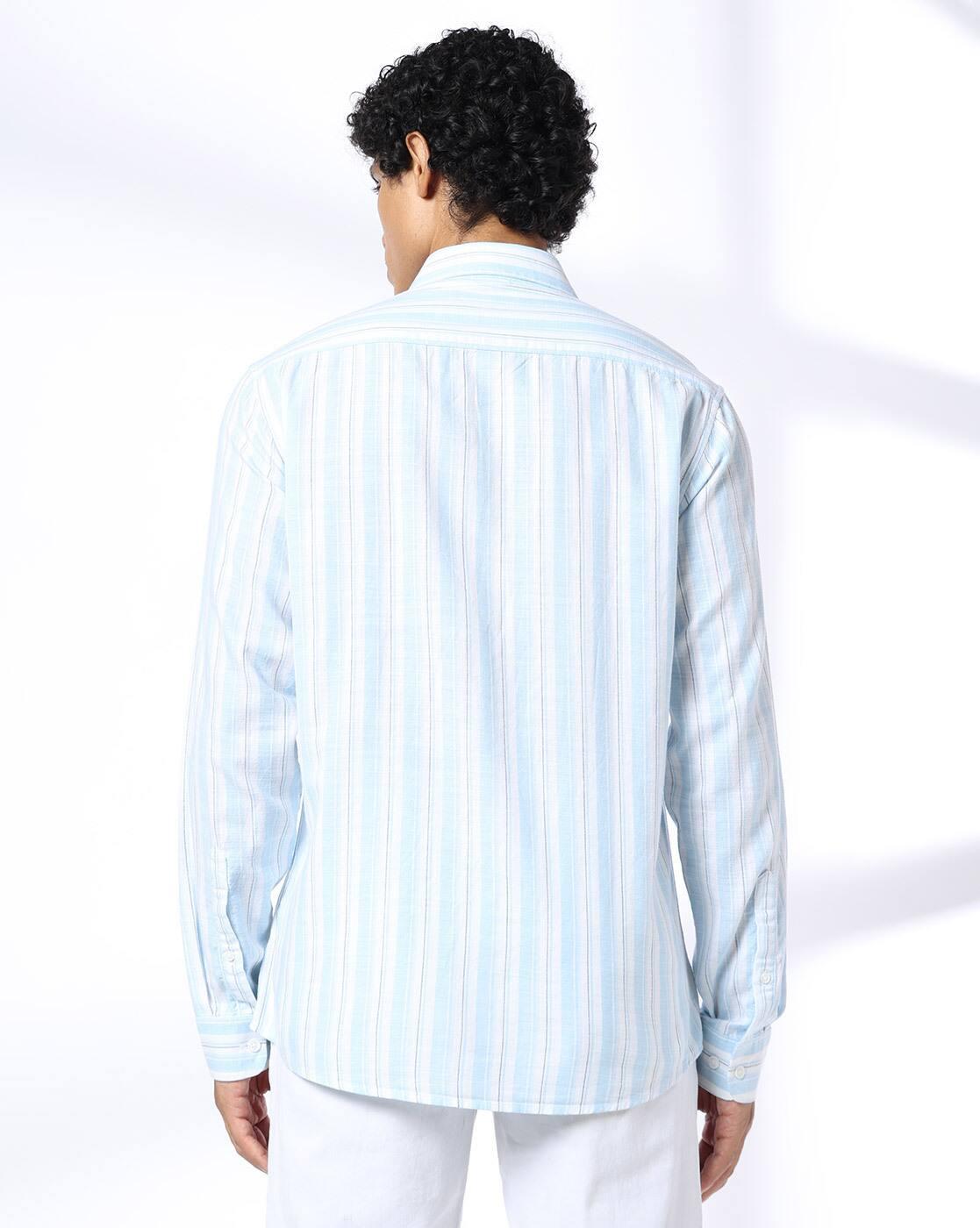Men Striped Slim Fit Cotton Shirt with Patch Pocket