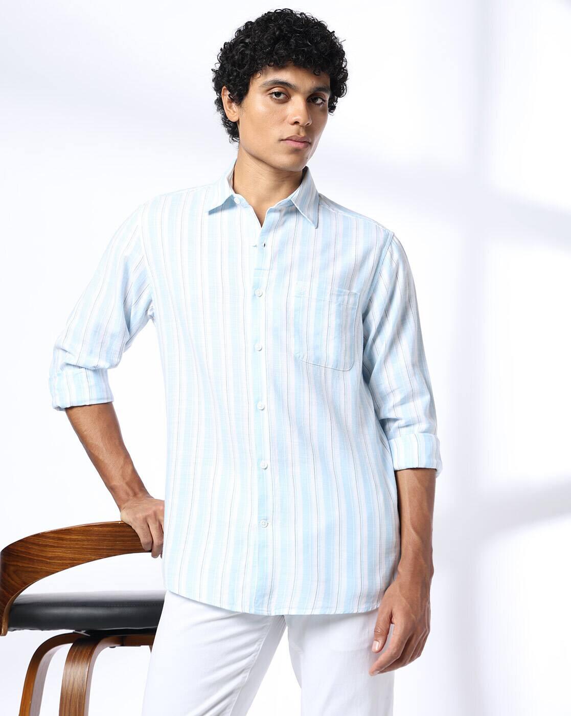 Men Striped Slim Fit Cotton Shirt with Patch Pocket