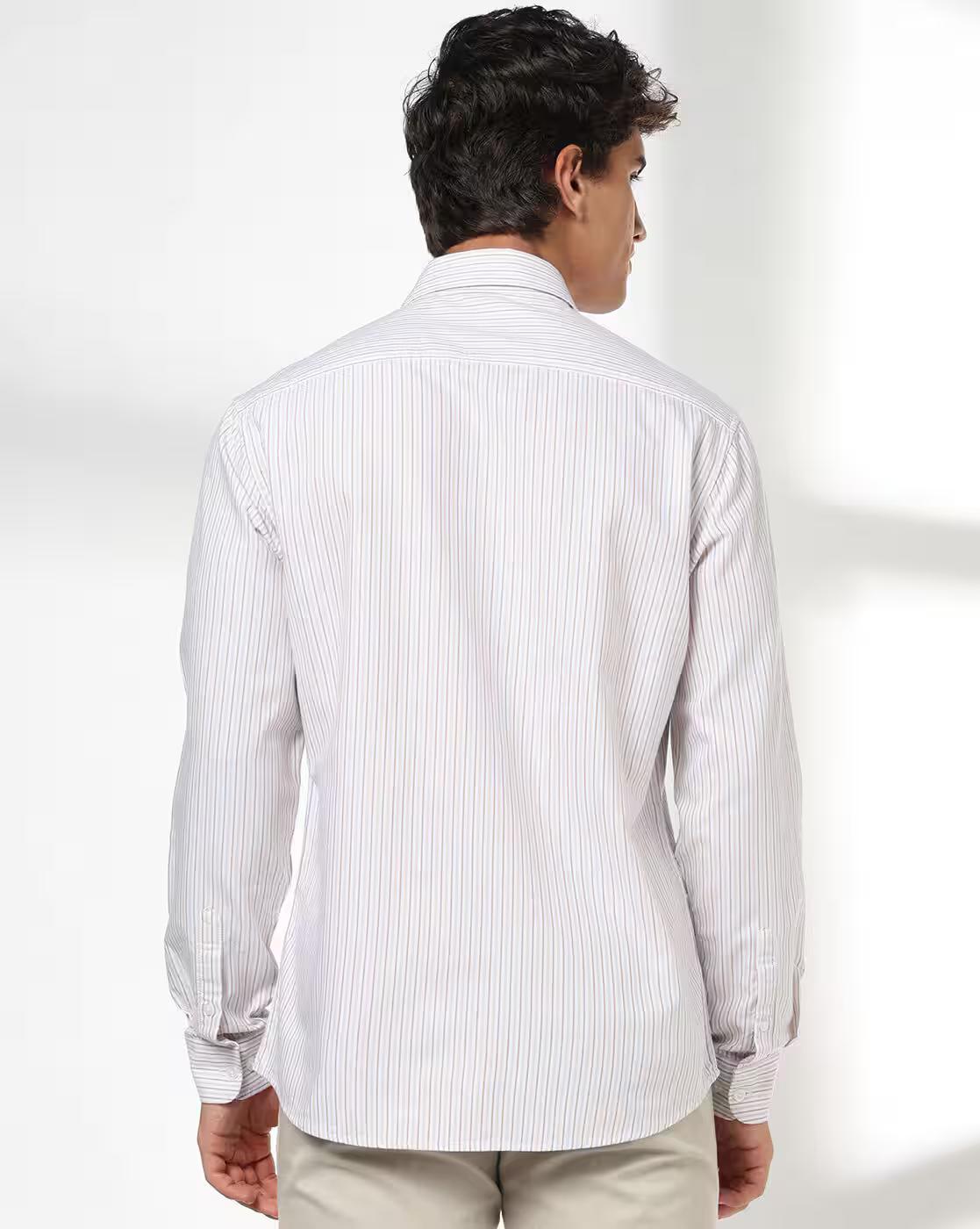Men Striped Slim Fit Cotton Shirt with Patch Pocket