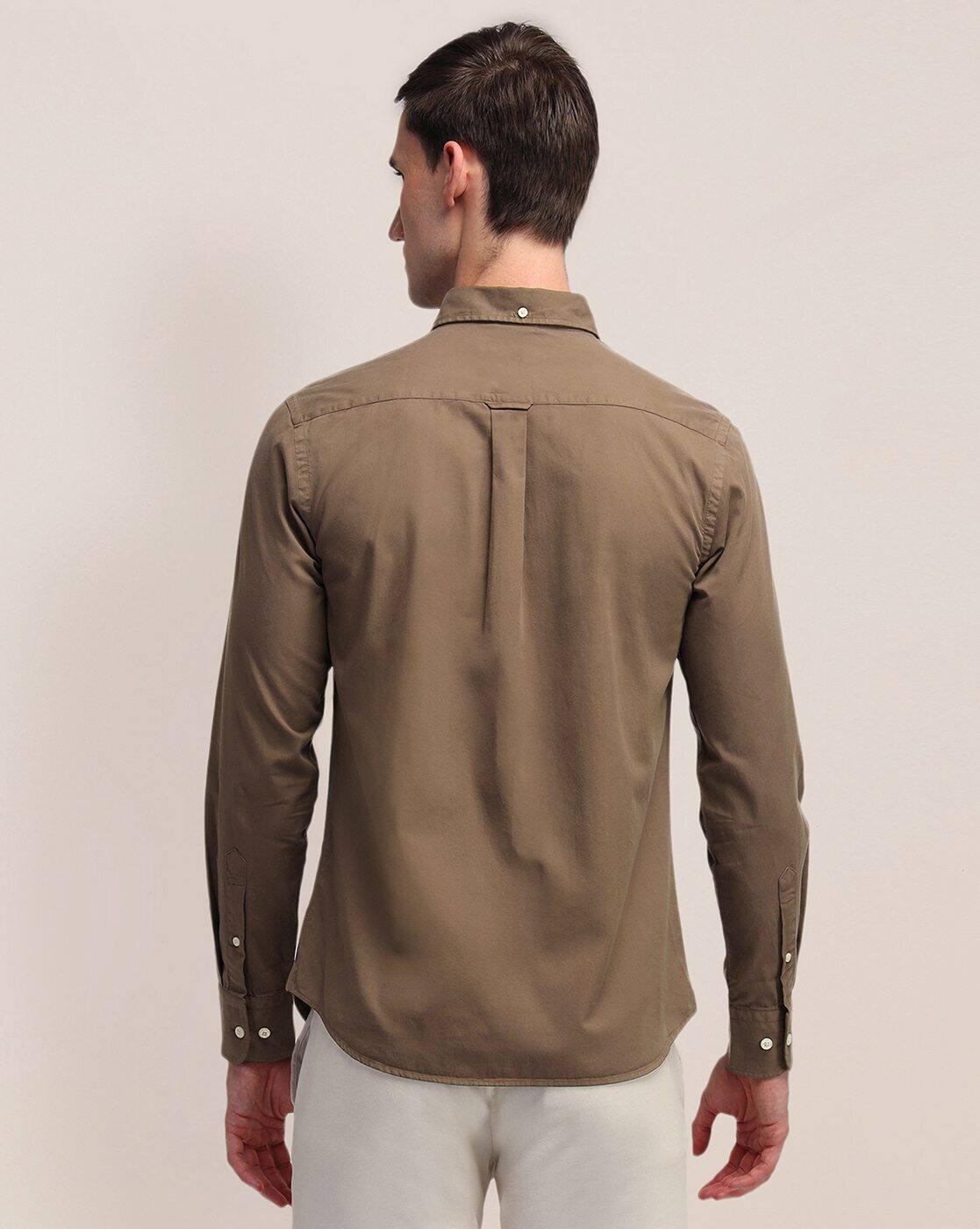Men Slim Fit Shirt with Cuffed Sleeves