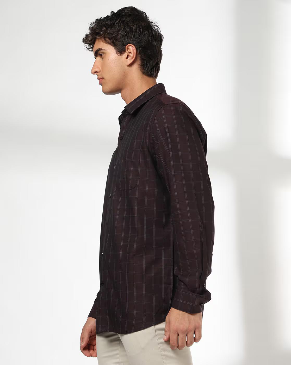 Men Striped Slim Fit Cotton Shirt with Patch Pocket