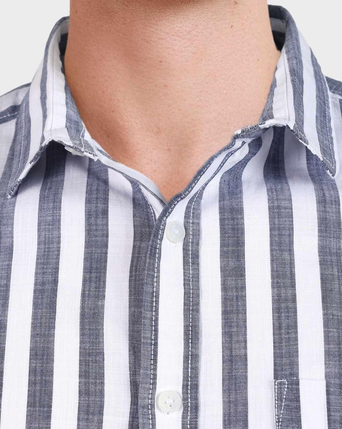 Men Striped Slim Fit Shirt with Patch Pocket