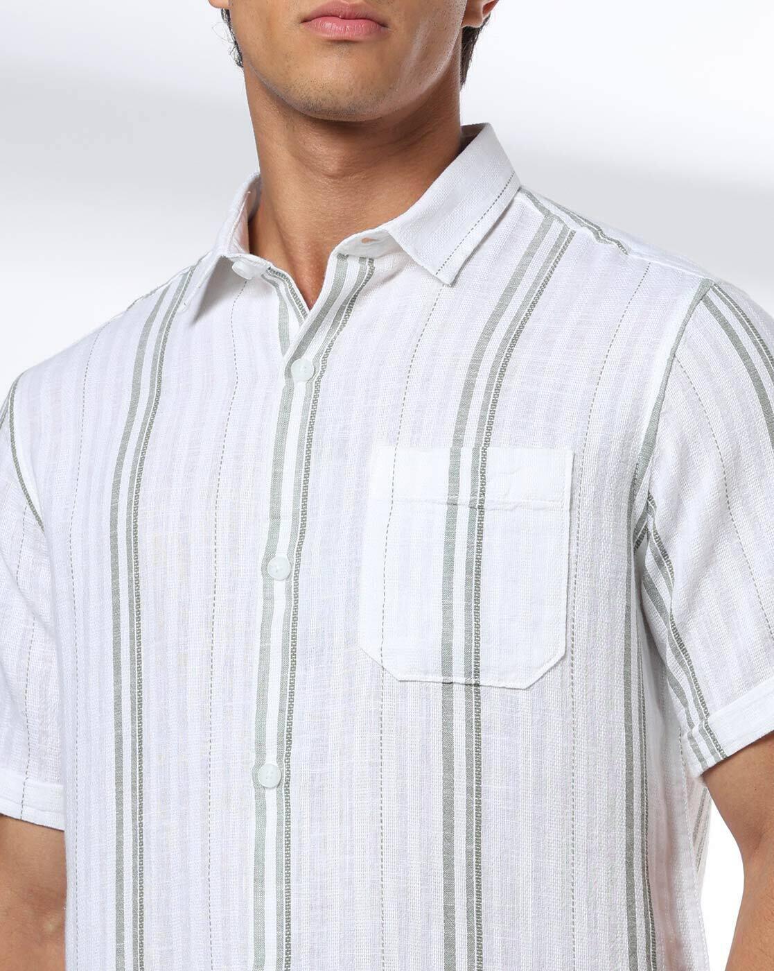 Men Striped Regular Fit Cotton Shirt with Patch Pocket