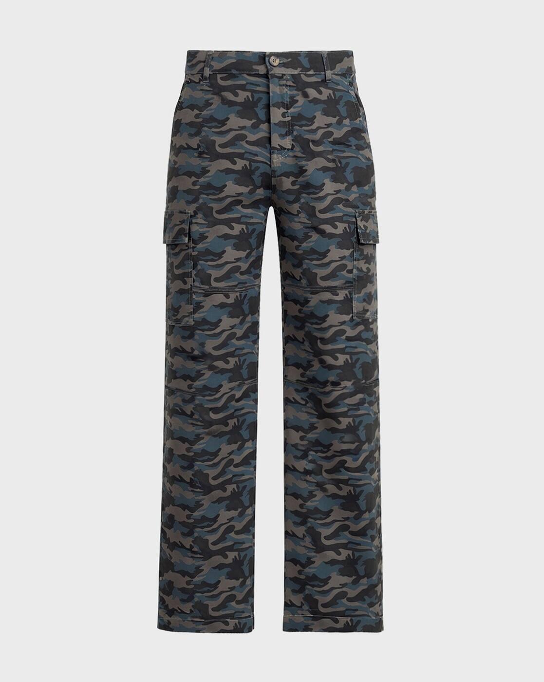 Men Relaxed Fit Camouflage Mid-Rise Utility Cargos