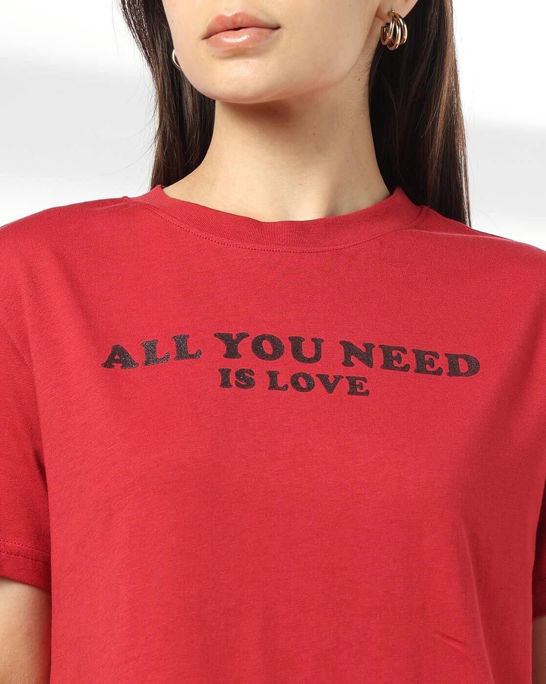 Women Typographic Print Boxy Fit Crew-Neck T-Shirt