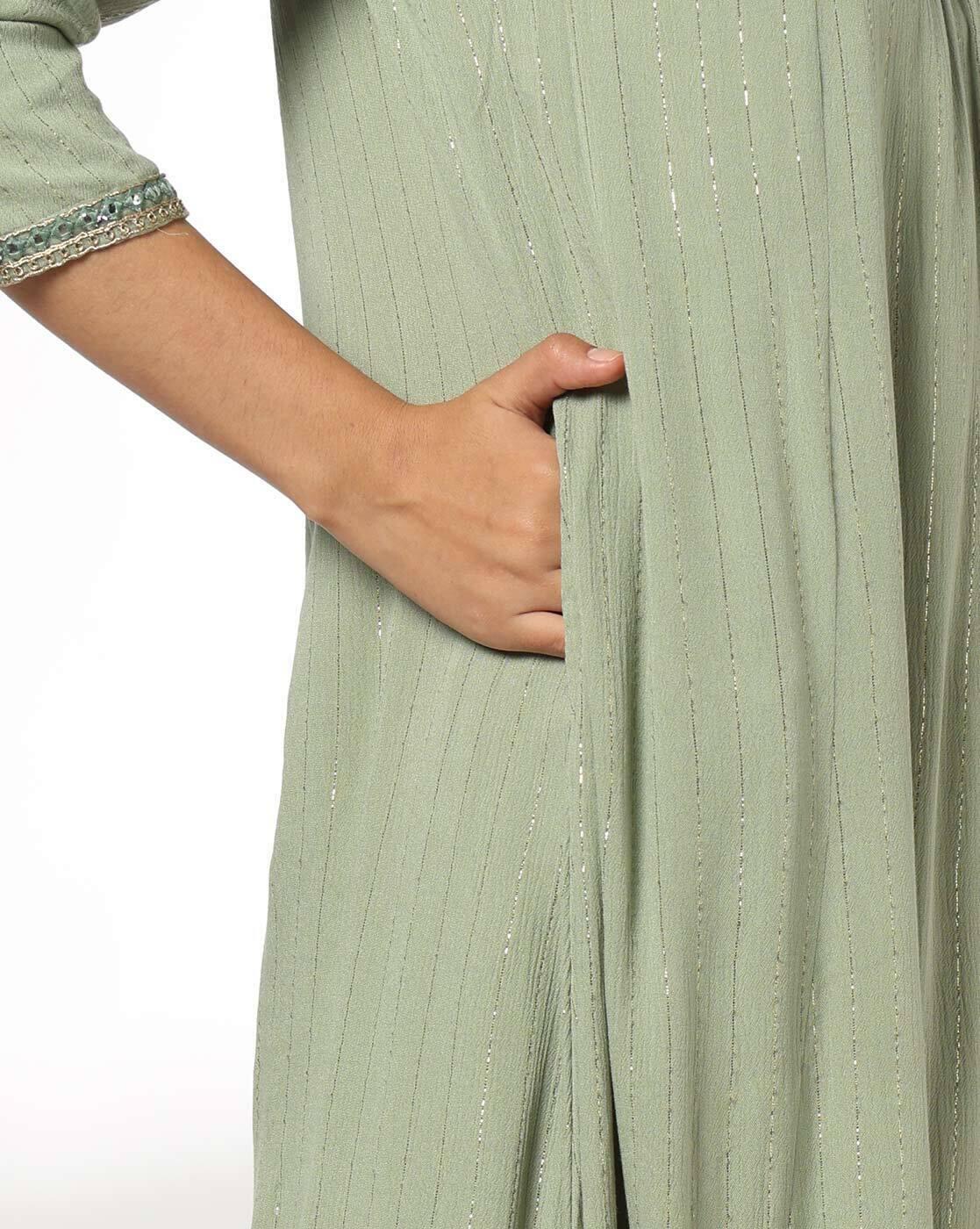 Women Mirror Embroidered Flared Kurta