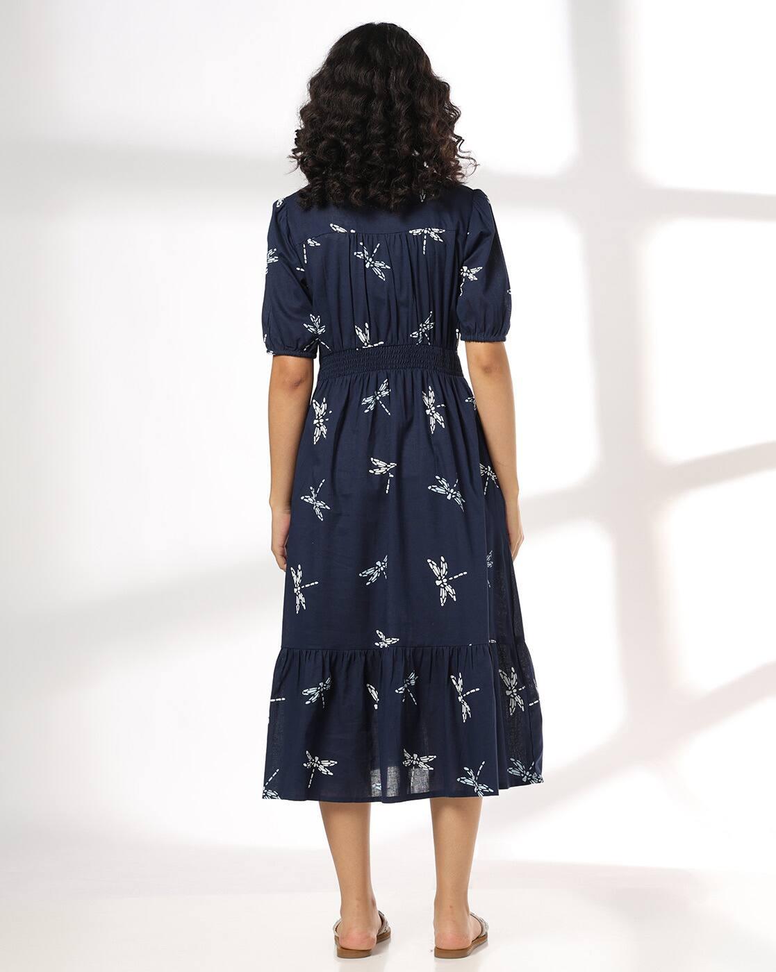 Women Printed Mandarin-Collar Tiered Dress