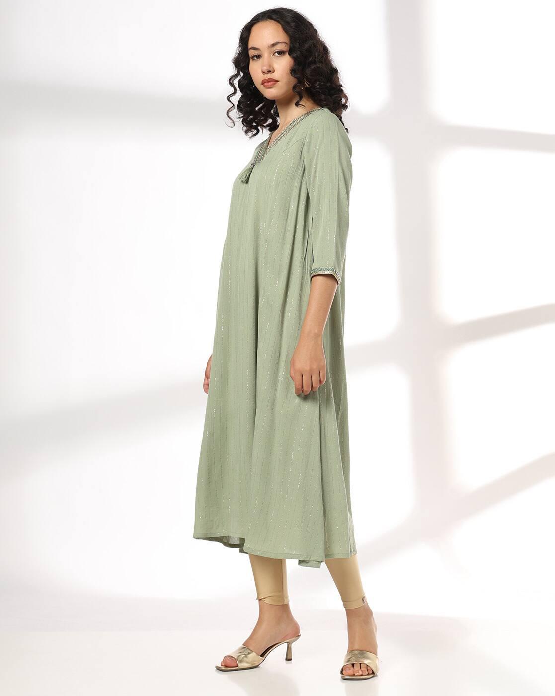 Women Mirror Embroidered Flared Kurta