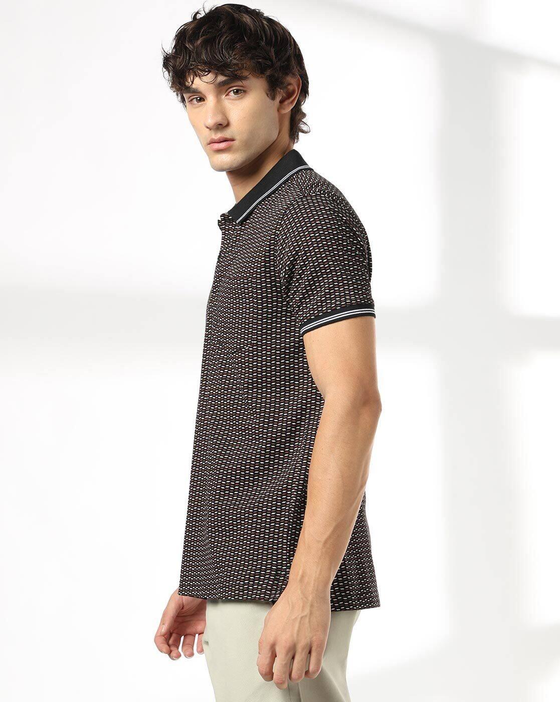 Men Slim Fit Printed Cotton Polo T-Shirt