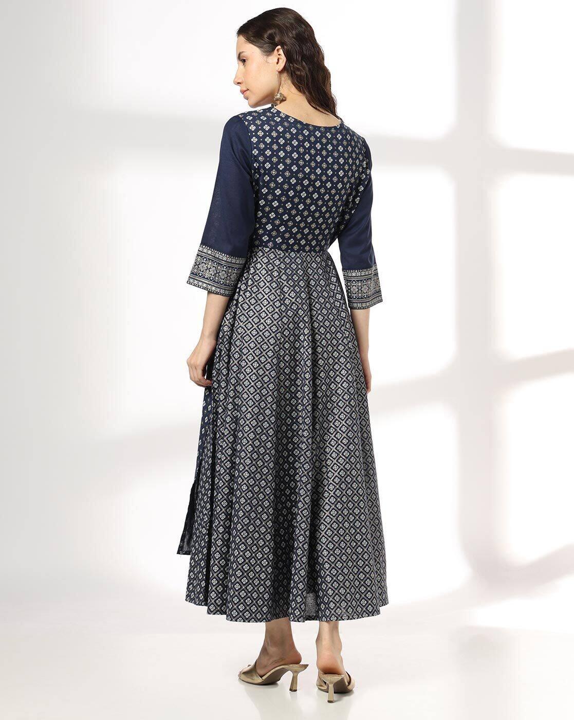 Women Fit & Flare Dress with Embroidered Yoke