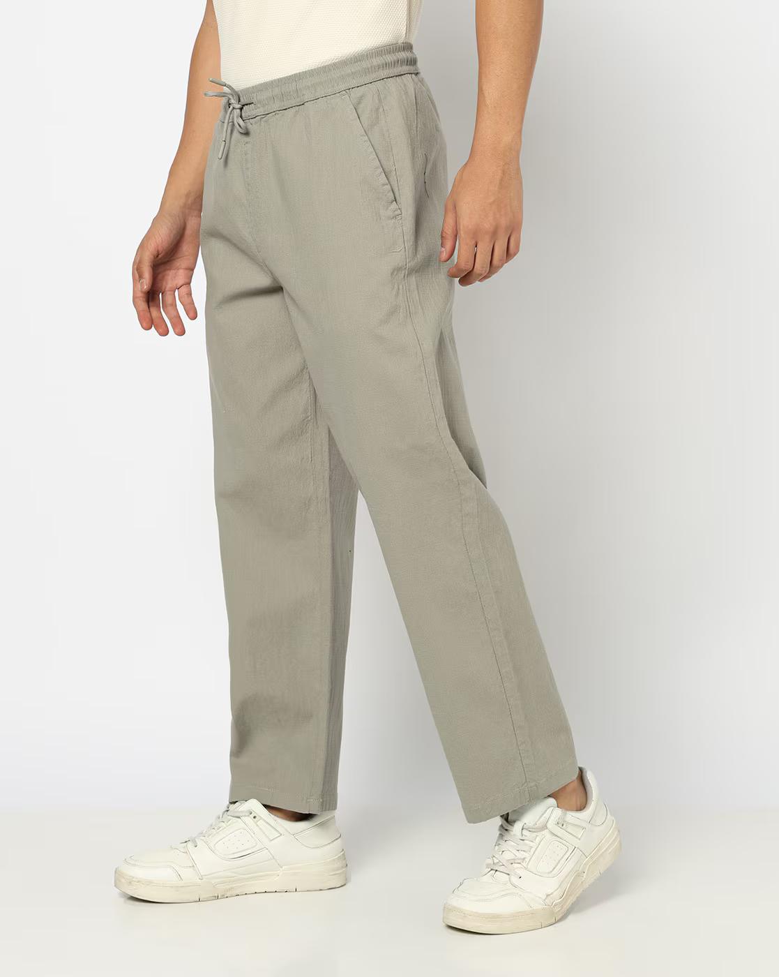 Men Regular Fit Flat-Front Trousers