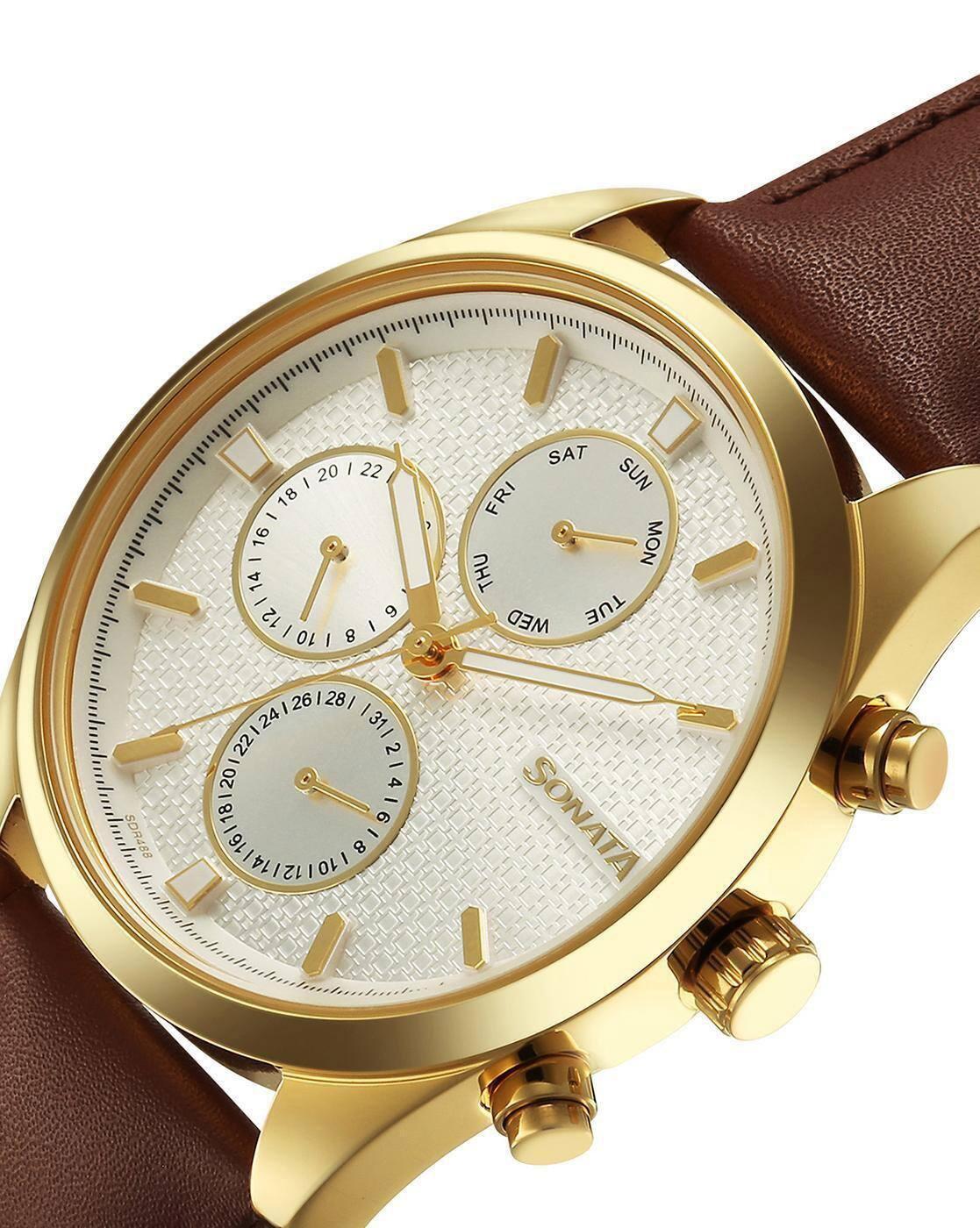 Men Leather Strap Chronograph Watch-NU7155YL01