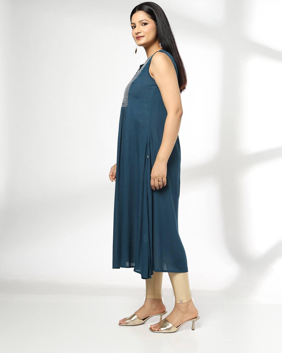 Women Yoke Embroidered Flared Kurta