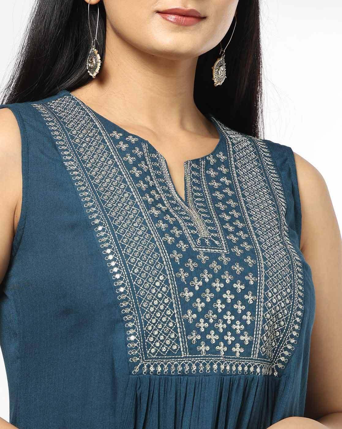 Women Yoke Embroidered Flared Kurta
