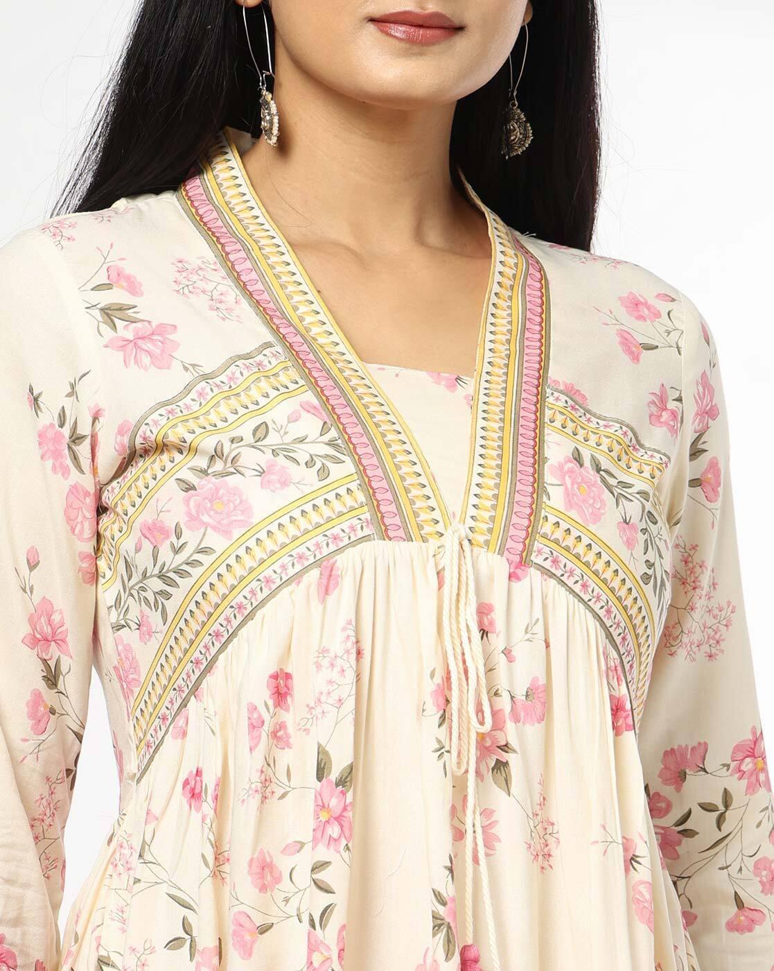 Women Floral Print Flared Kurta