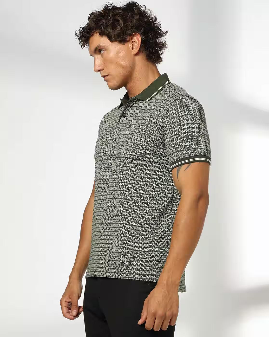 Men Slim Fit Printed Cotton Polo T-Shirt