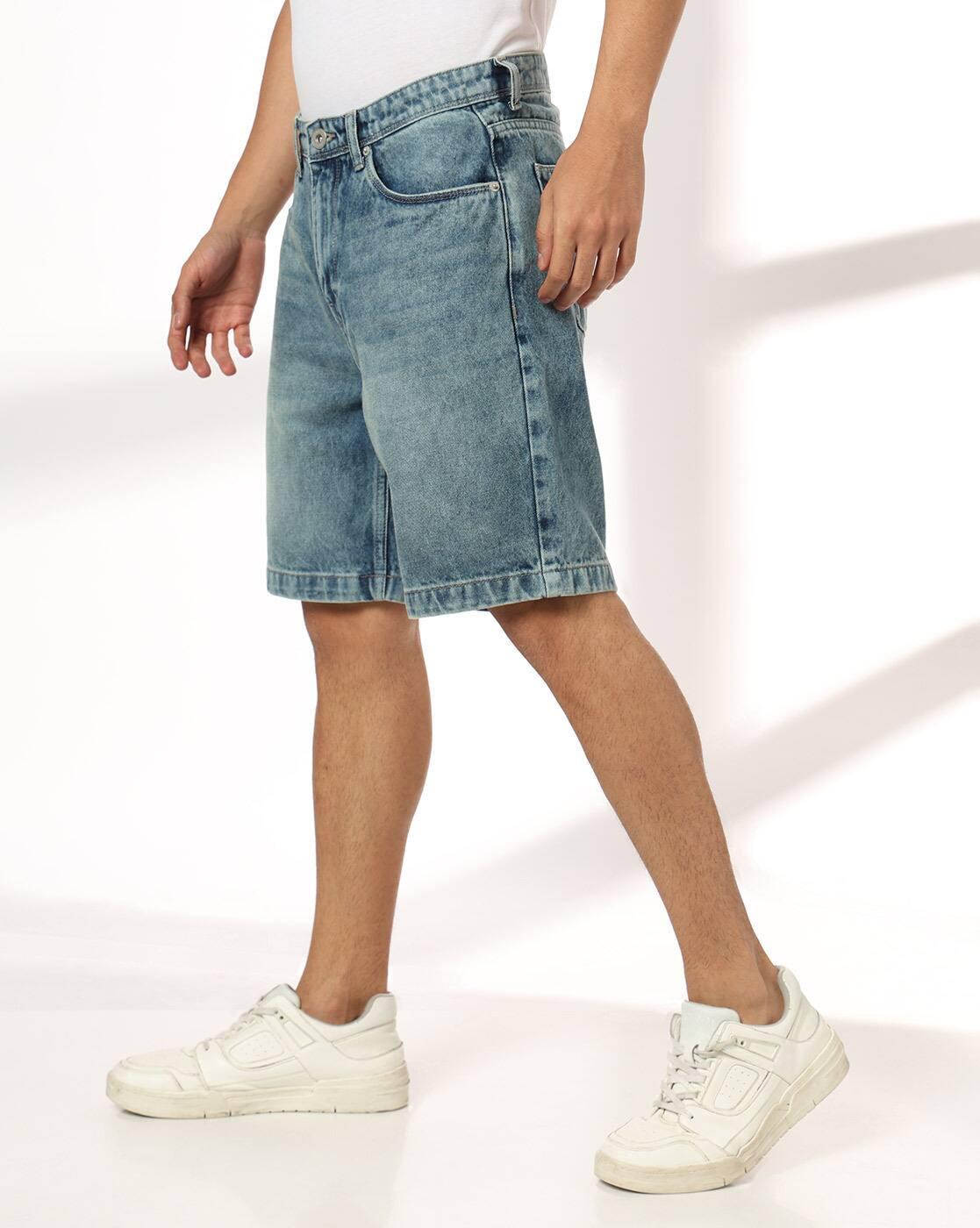 Men Lightly Washed Regular Fit Denim Shorts