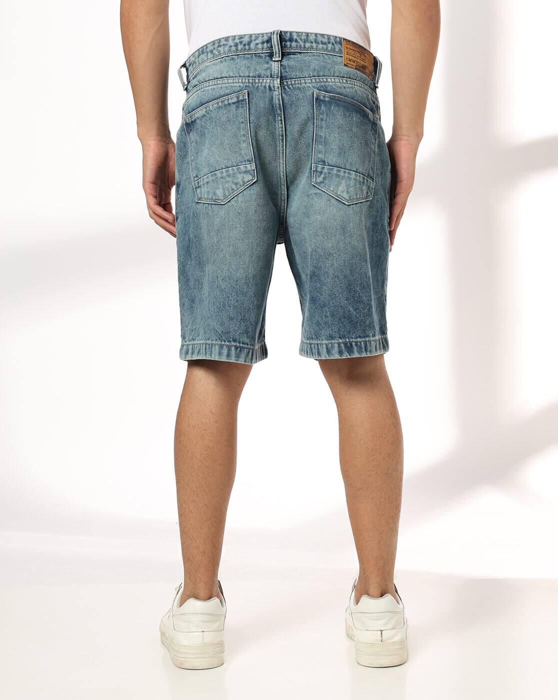 Men Lightly Washed Regular Fit Denim Shorts