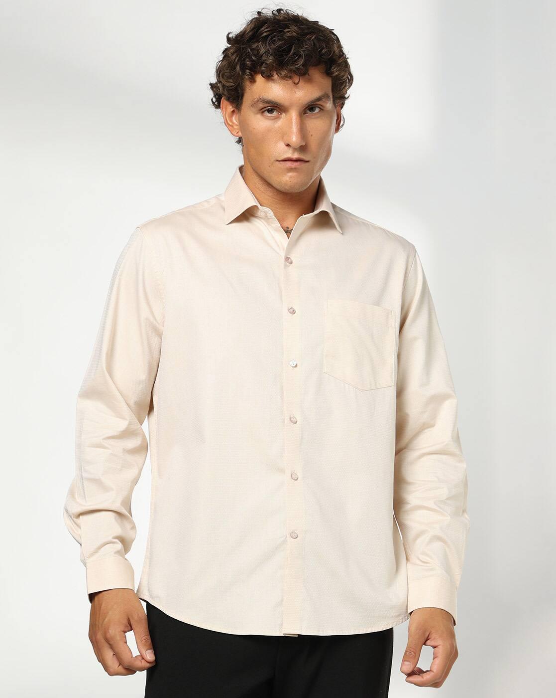 Men Regular Fit Cotton Structured Shirt with Patch Pocket